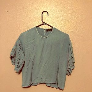 Eyelet Sleeve Denim Crop Top